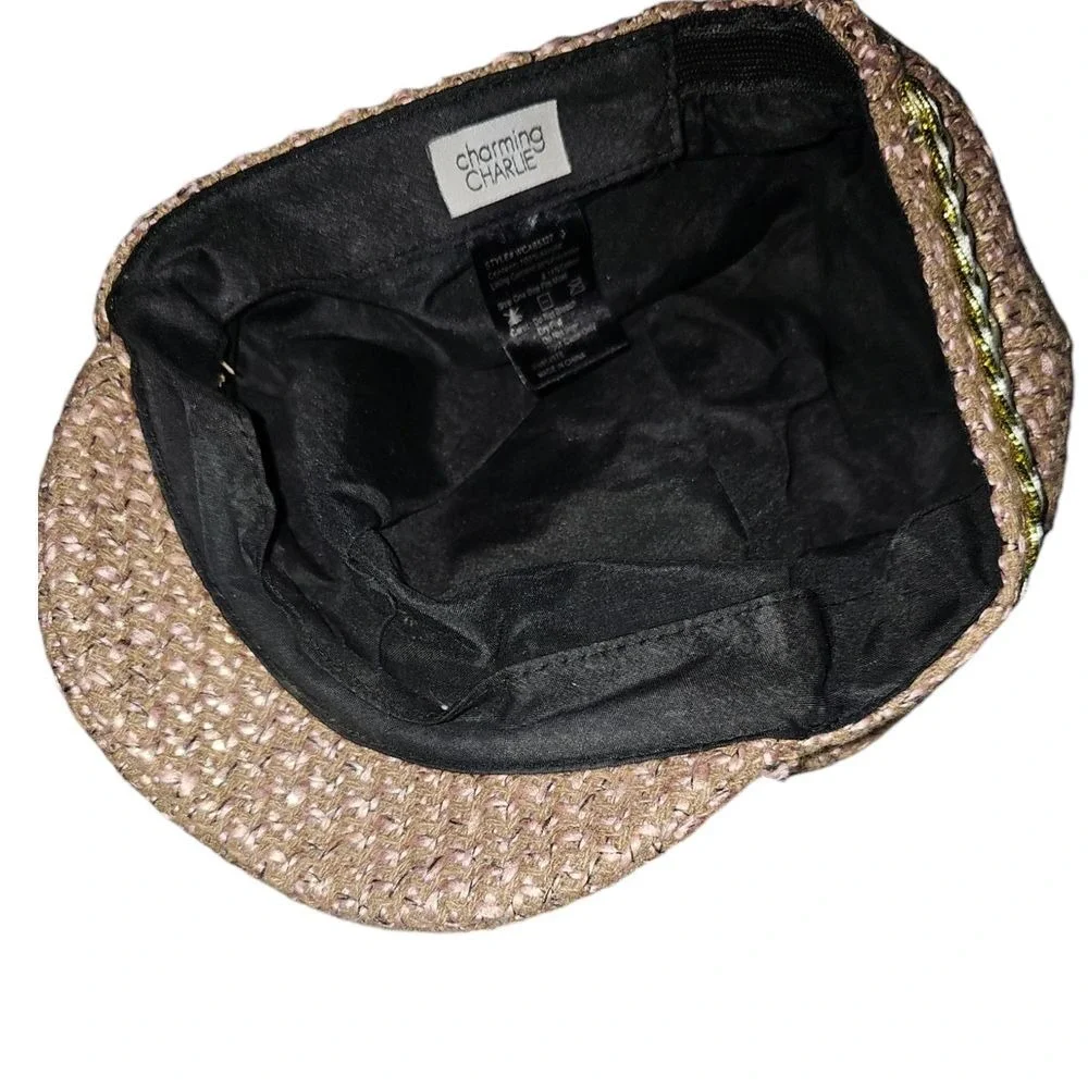 Charming Charlie Vintage-Style Tweed Newsboy‎ Cap with Gold Braided Trim
